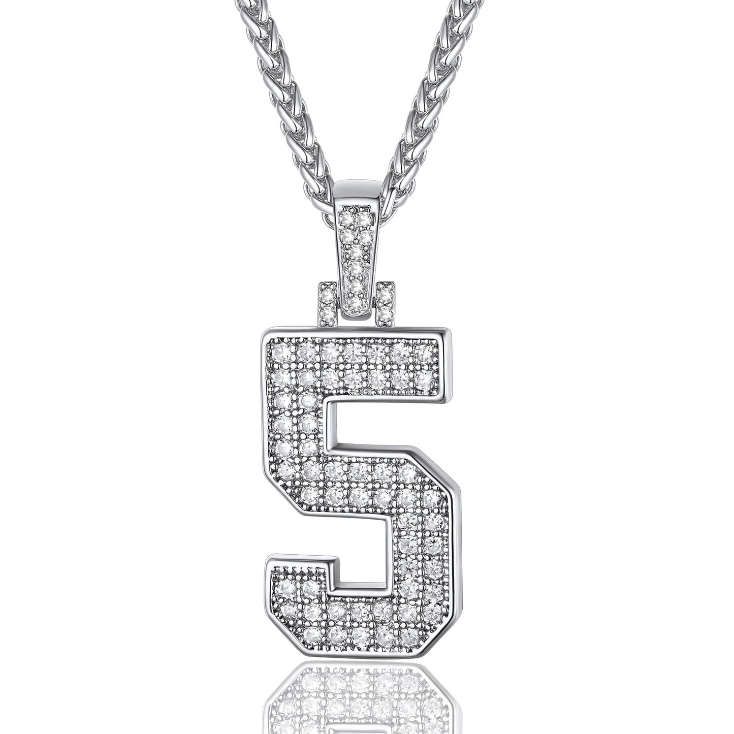 ChainsPro Men Cubic Zirconia 0-9 Number Pendant Lucky Jewelry Necklace Silver Color