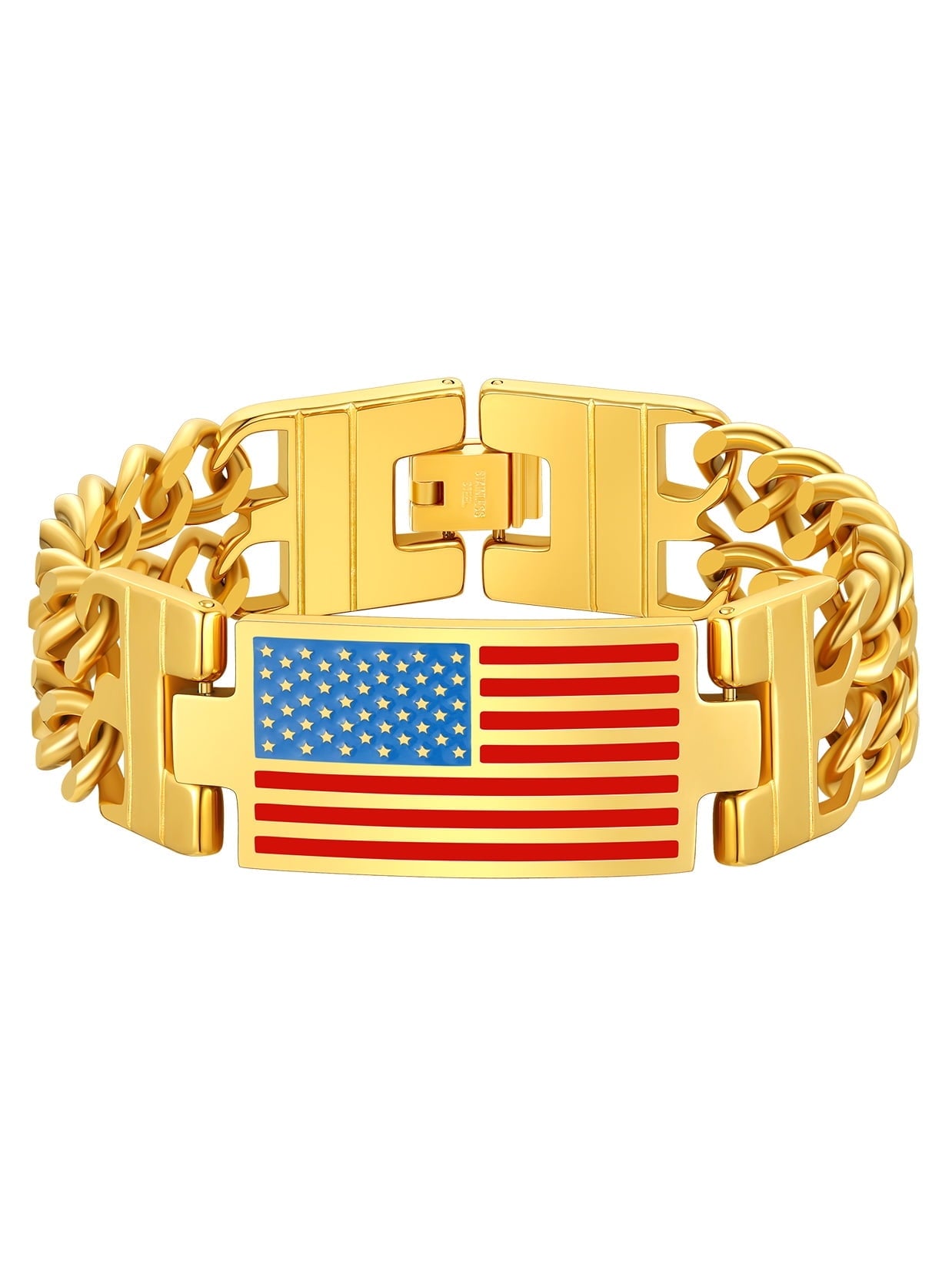 ChainsPro Men Cuban Link Chain Bracelet American Flag Bracelet Stainless Steel Mens Gift