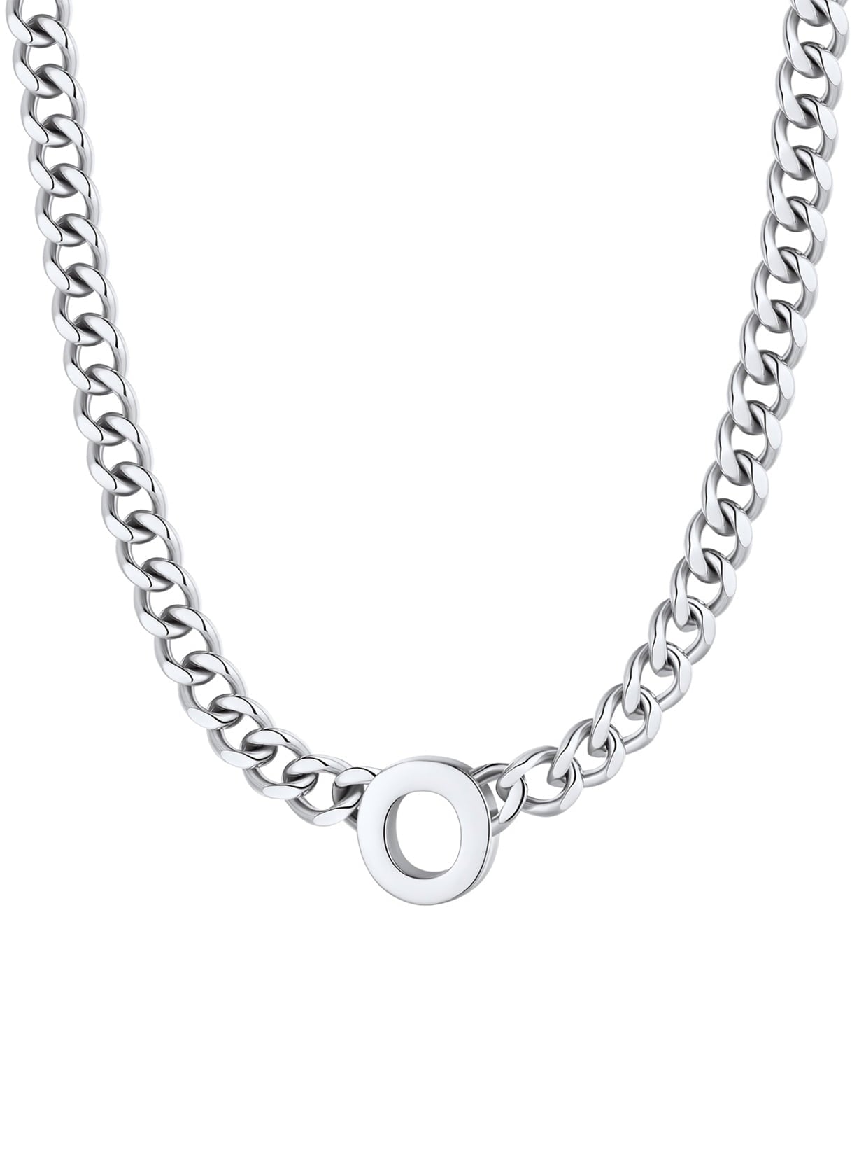 ChainsPro Men A-Z Letter Necklace 7mm Cuban Link Chain Necklace Stainless Steel/Gold Plated/Black