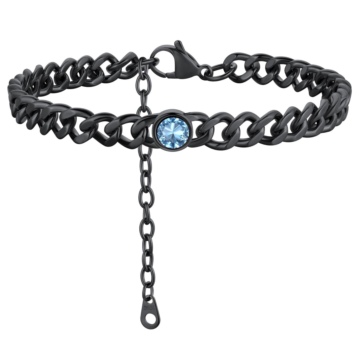 ChainsPro 7mm Cuban Link Anklet for Men Women Birthstone Chain Ankle Bracelets Stainless Steel