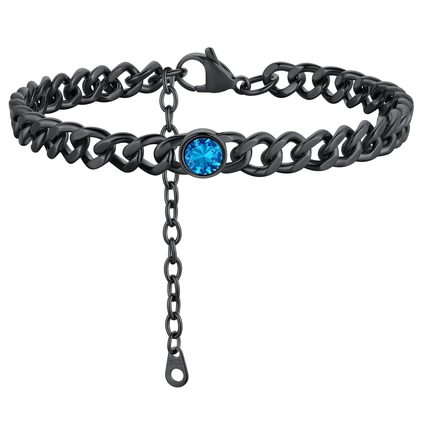 ChainsPro 7mm Cuban Link Anklet for Men Women Birthstone Chain Ankle Bracelets Stainless Steel