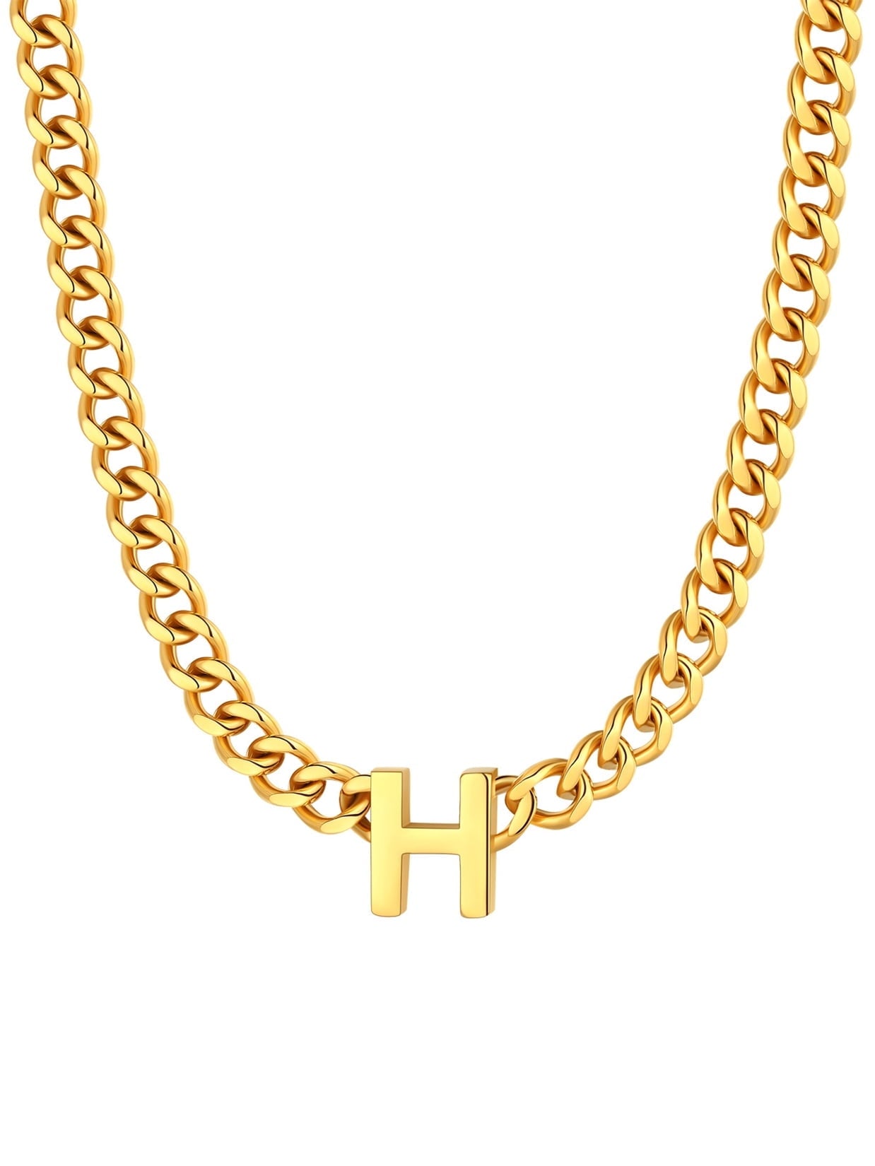 ChainsPro Men A-Z Letter Necklace 7mm Cuban Link Chain Necklace Stainless Steel/Gold Plated/Black