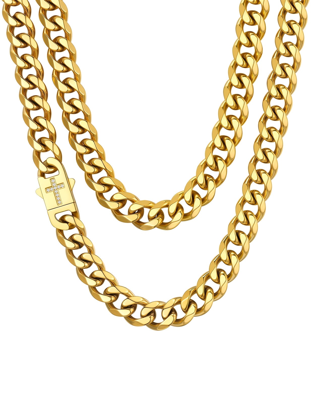 ChainsPro Men Necklaces Zircon Cross Clasp Curb Cuban Chain Stainless Steel Chain Fathers Day Necklace Gift for Men Dad Son
