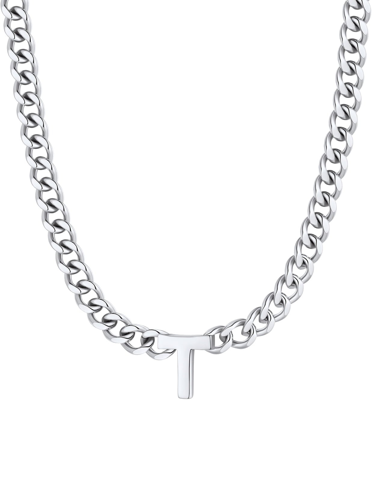 ChainsPro Men A-Z Letter Necklace 7mm Cuban Link Chain Necklace Stainless Steel/Gold Plated/Black