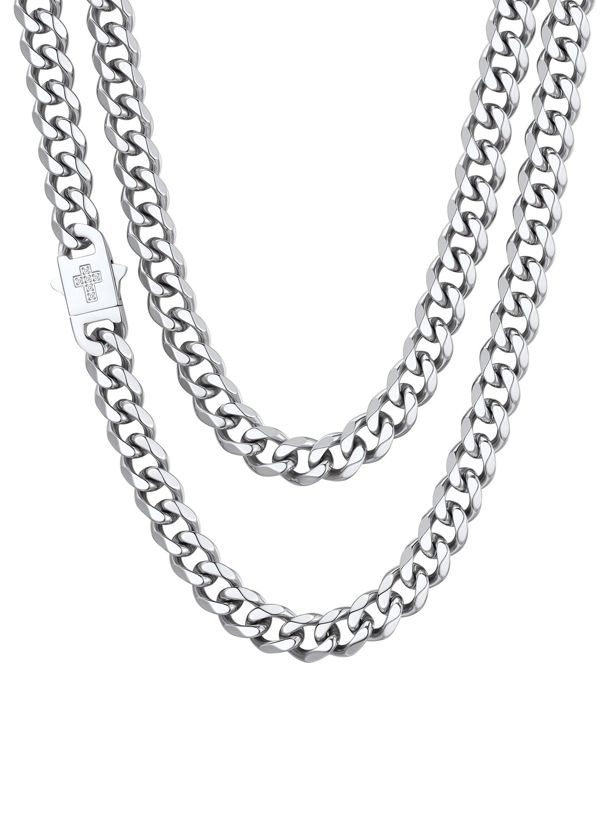 ChainsPro Men Necklaces Zircon Cross Clasp Curb Cuban Chain Stainless Steel Chain Fathers Day Necklace Gift for Men Dad Son