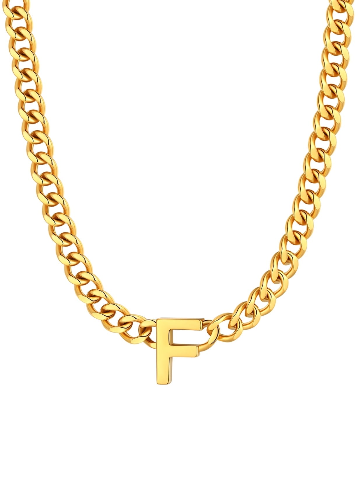 ChainsPro Men A-Z Letter Necklace 7mm Cuban Link Chain Necklace Stainless Steel/Gold Plated/Black