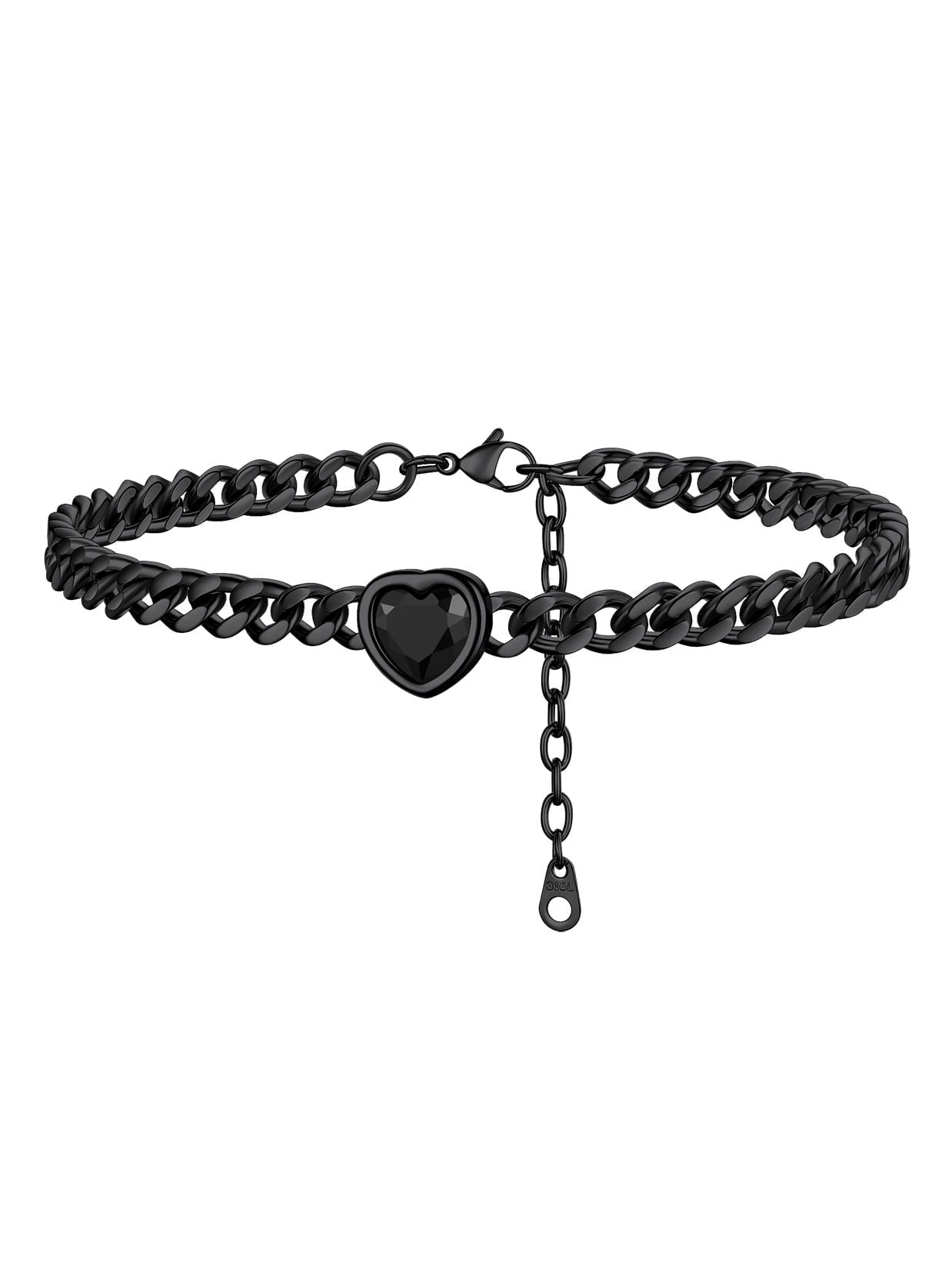 ChainsPro Women Heart Anklets 5MM Cuban Link Birthstone Ankle Bracelet Jewelry Gift Stainless Steel