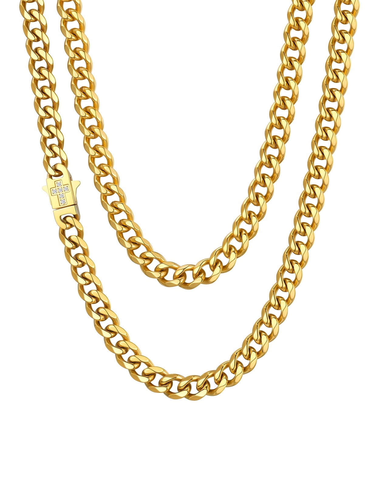 ChainsPro Men Necklaces Zircon Cross Clasp Curb Cuban Chain Stainless Steel Chain Fathers Day Necklace Gift for Men Dad Son