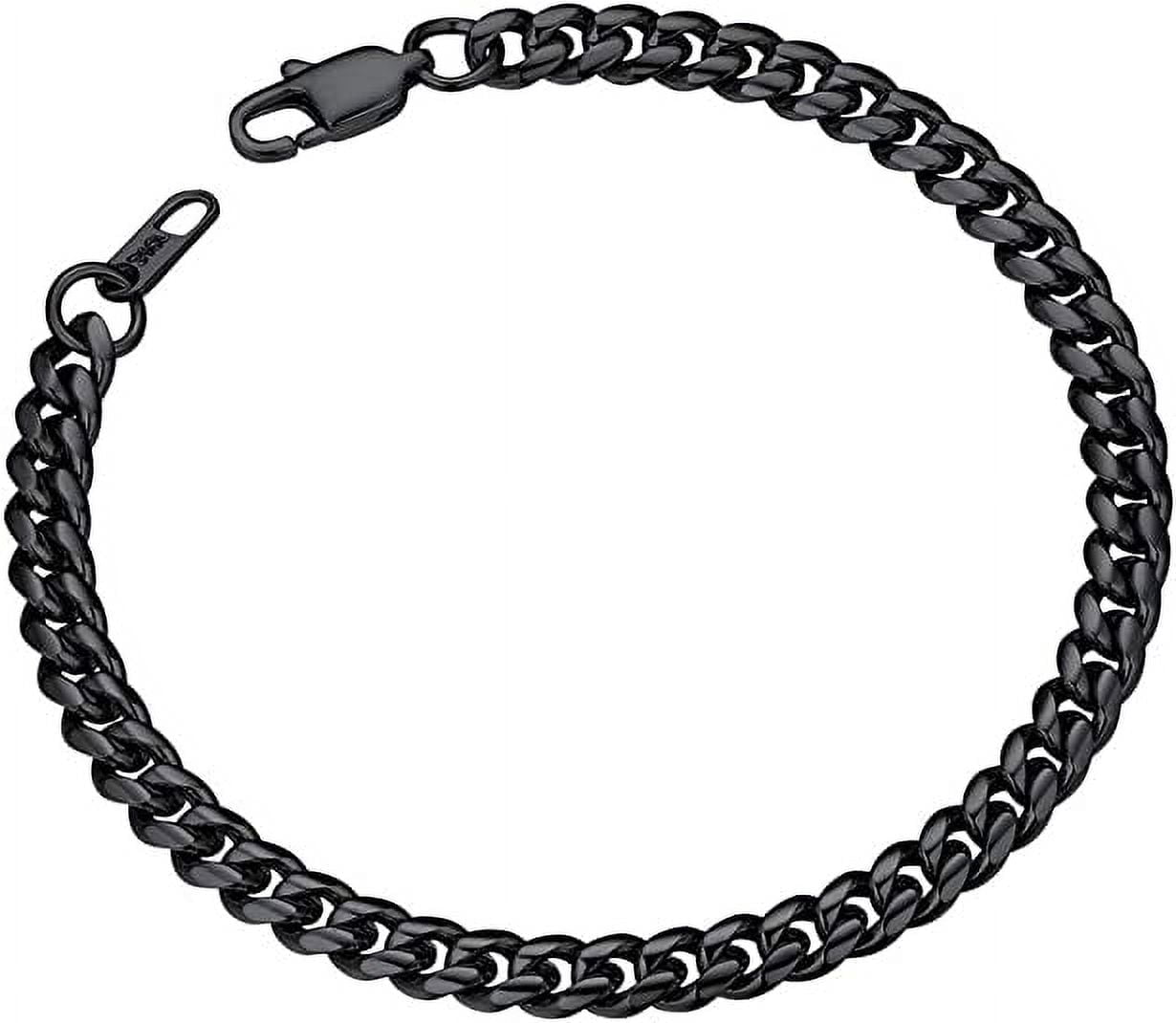 ChainsPro Black Stainless Steel Bracelet Mens Bracelet Chunky Thick Curb Link Chain Bangle 19cm Black