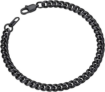 ChainsPro Black Stainless Steel Bracelet Mens Bracelet Chunky Thick Curb Link Chain Bangle 19cm Black