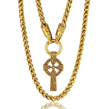 ChainsPro Men Chunky Viking Celtic Necklace with 28inches Chain Stainless Steel Norse Viking Jewelry