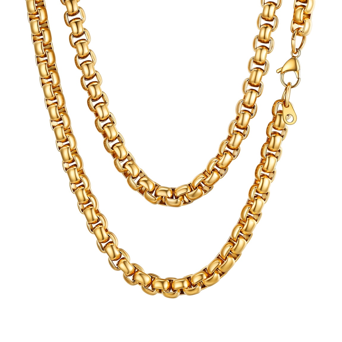 ChainsPro 3mm Men Necklace Box Chain 14K Gold Plated Stainless Steel Chain Necklace for Men Women