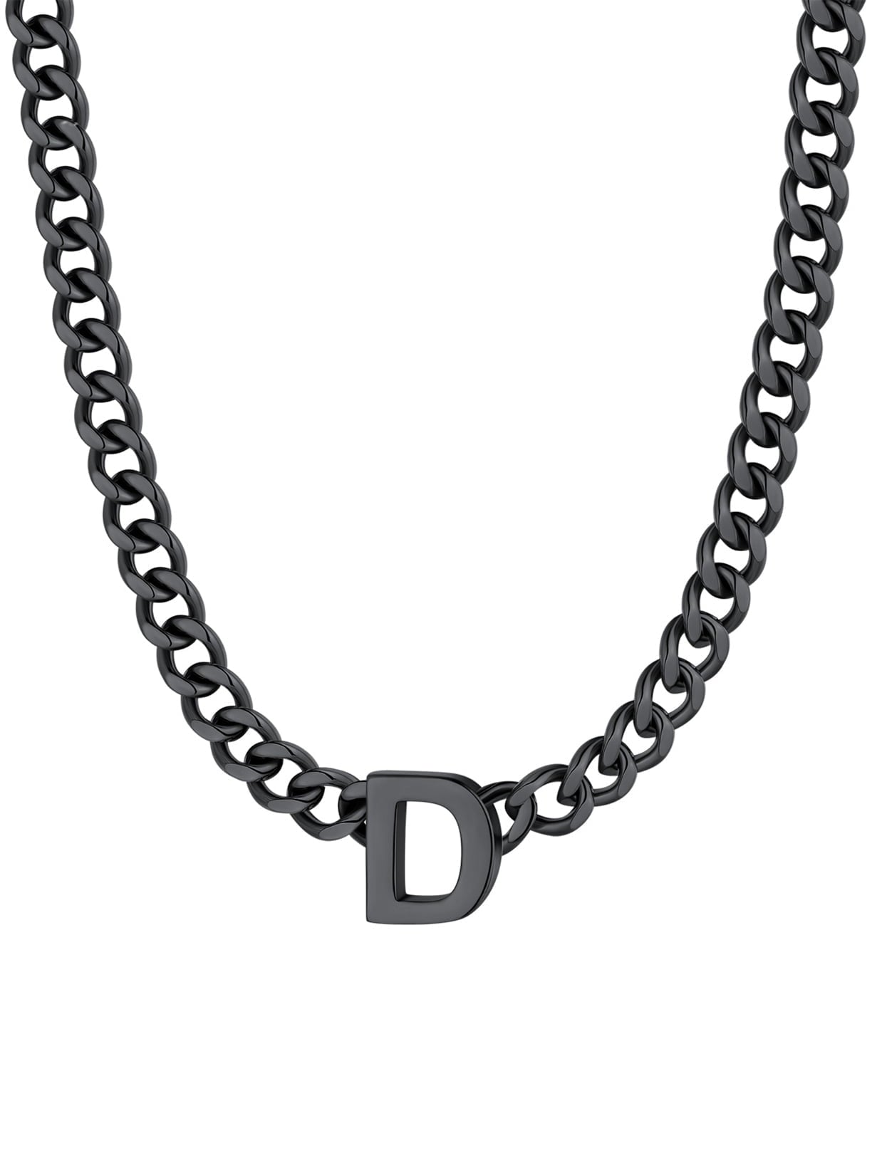 ChainsPro Men A-Z Letter Necklace 7mm Cuban Link Chain Necklace Stainless Steel/Gold Plated/Black