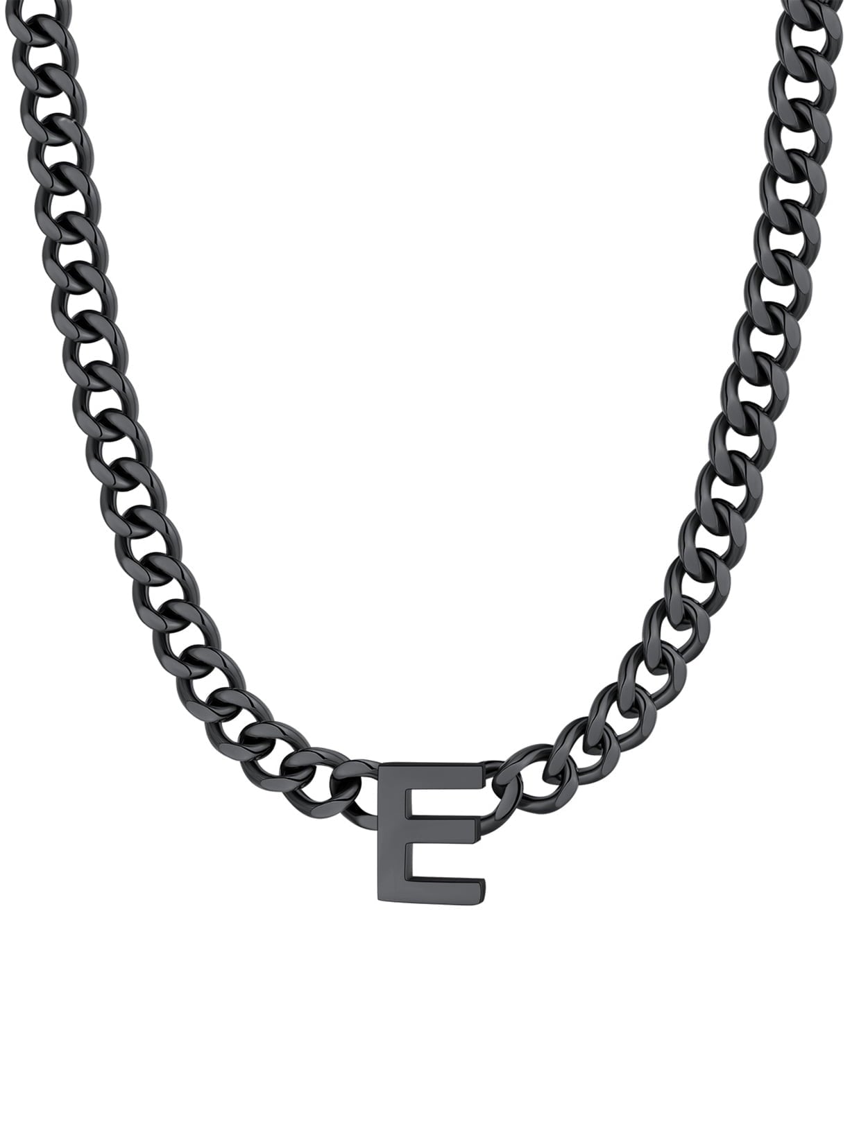 ChainsPro Men A-Z Letter Necklace 7mm Cuban Link Chain Necklace Stainless Steel/Gold Plated/Black