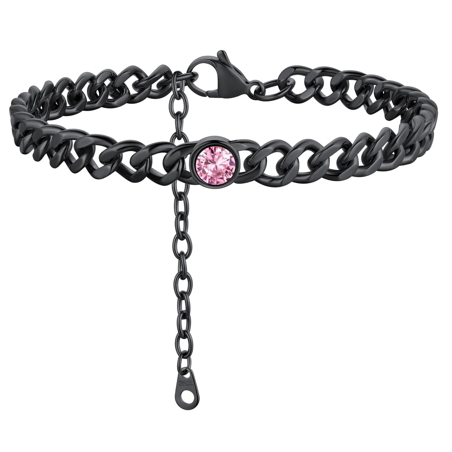 ChainsPro 7mm Cuban Link Anklet for Men Women Birthstone Chain Ankle Bracelets Stainless Steel