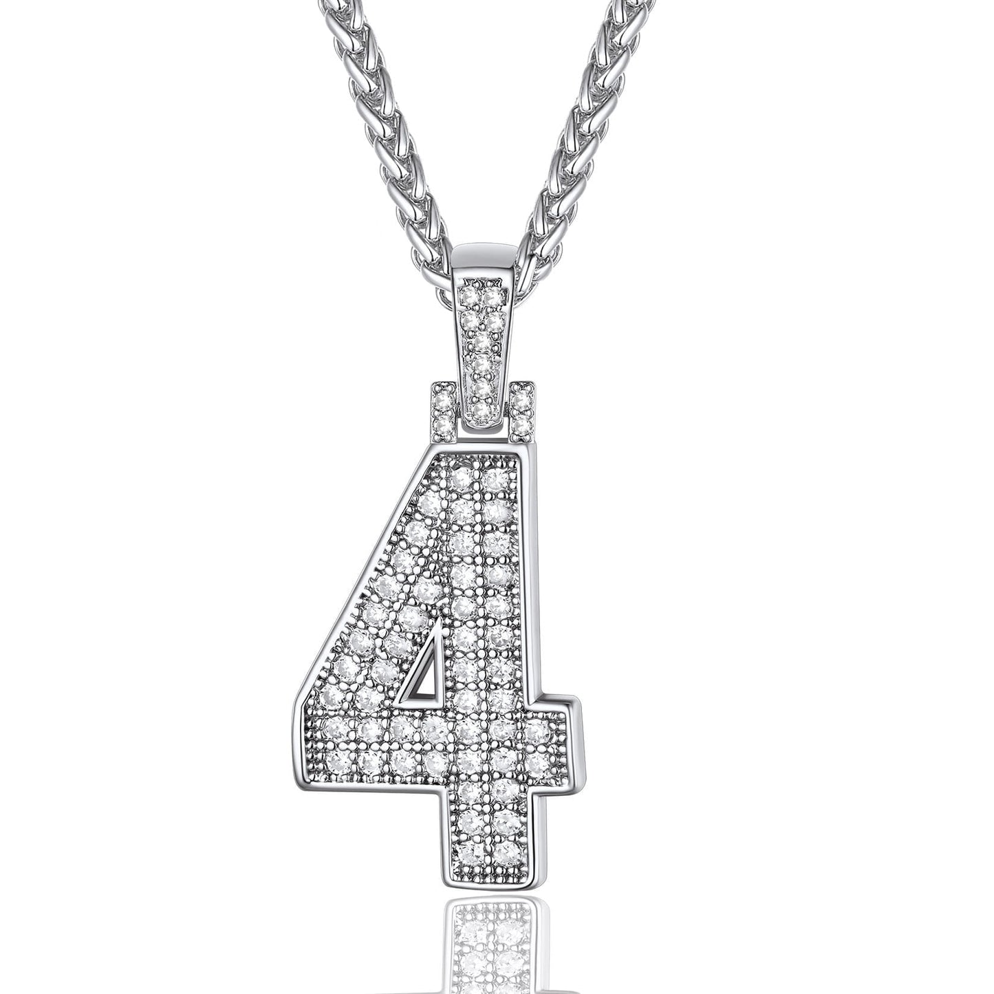ChainsPro Men Cubic Zirconia 0-9 Number Pendant Lucky Jewelry Necklace Silver Color