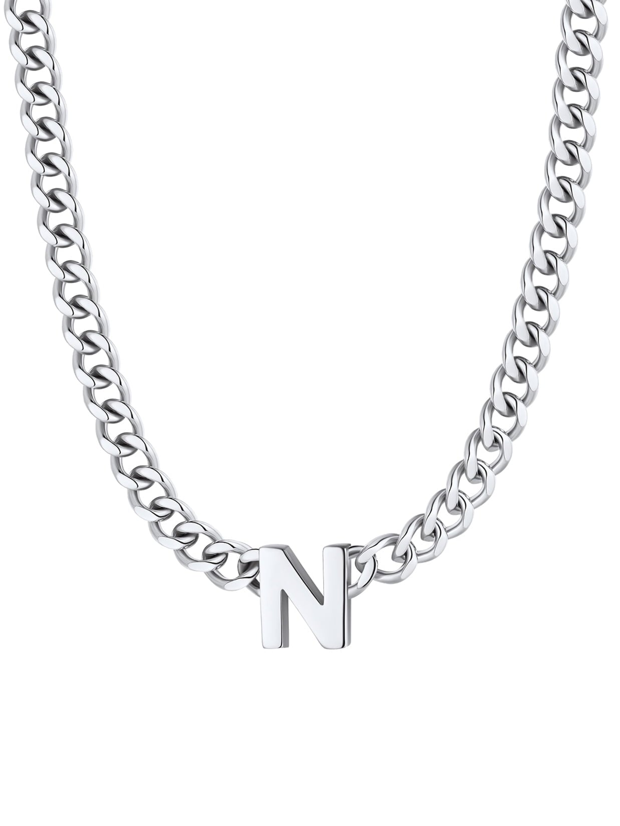 ChainsPro Men A-Z Letter Necklace 7mm Cuban Link Chain Necklace Stainless Steel/Gold Plated/Black
