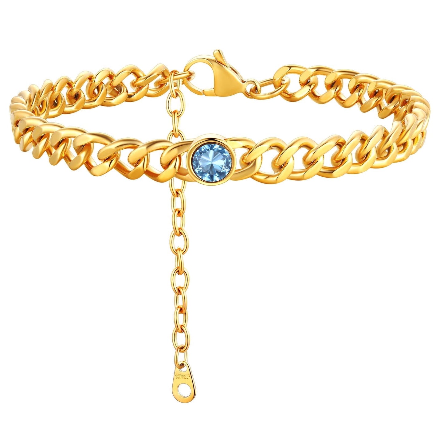 ChainsPro 7mm Cuban Link Anklet for Men Women Birthstone Chain Ankle Bracelets Stainless Steel