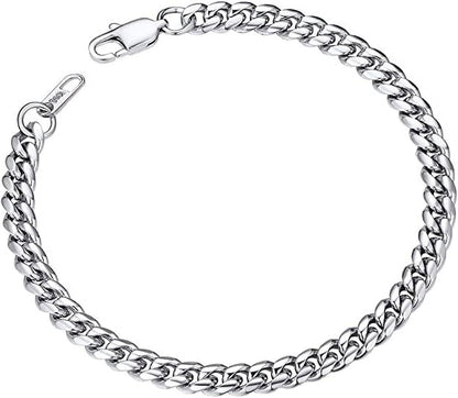 ChainsPro Black Stainless Steel Bracelet Mens Bracelet Chunky Thick Curb Link Chain Bangle 19cm Black