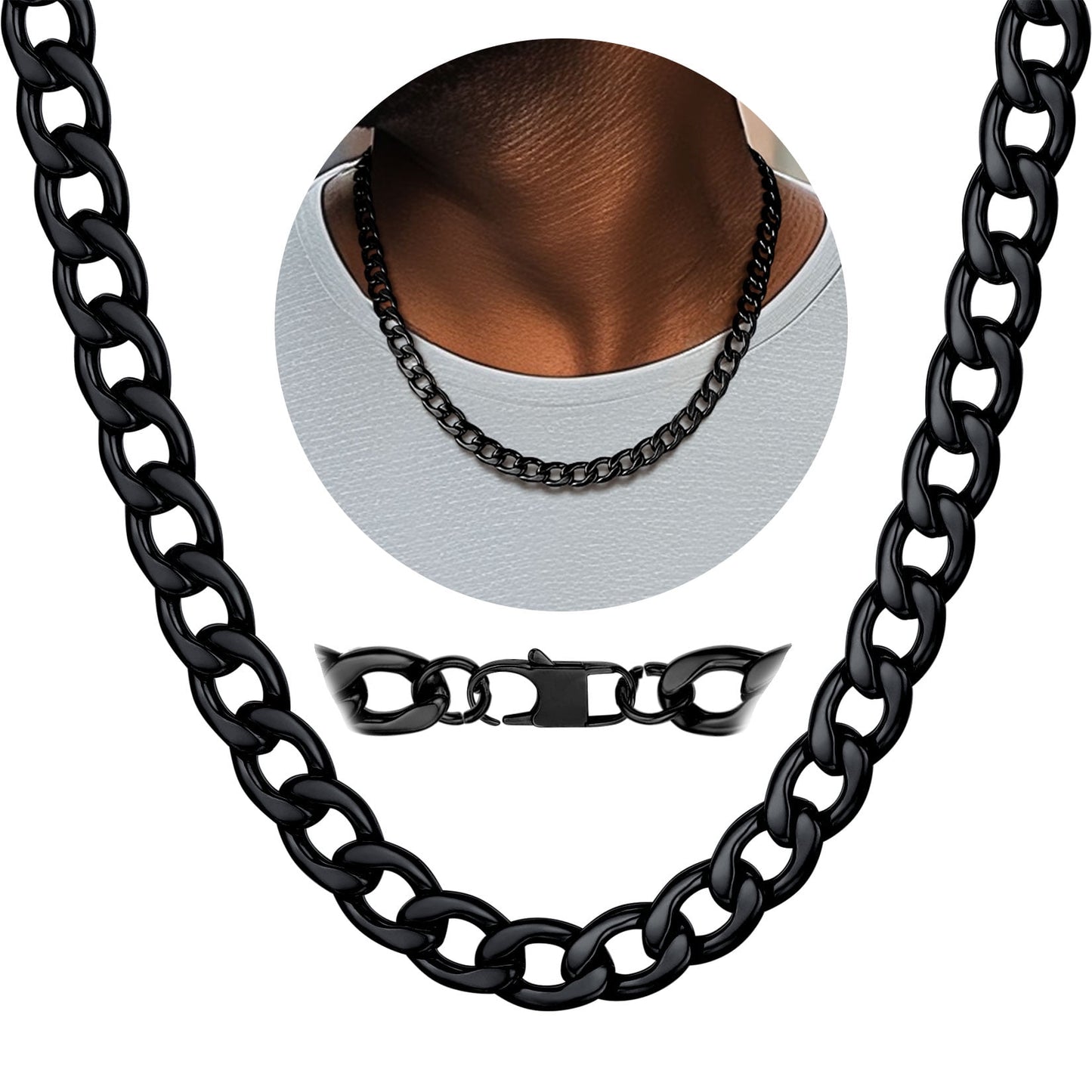 ChainsPro 5mm Men Chain Silver Tone Stainless Steel Curb Cuban Link Necklace Gift