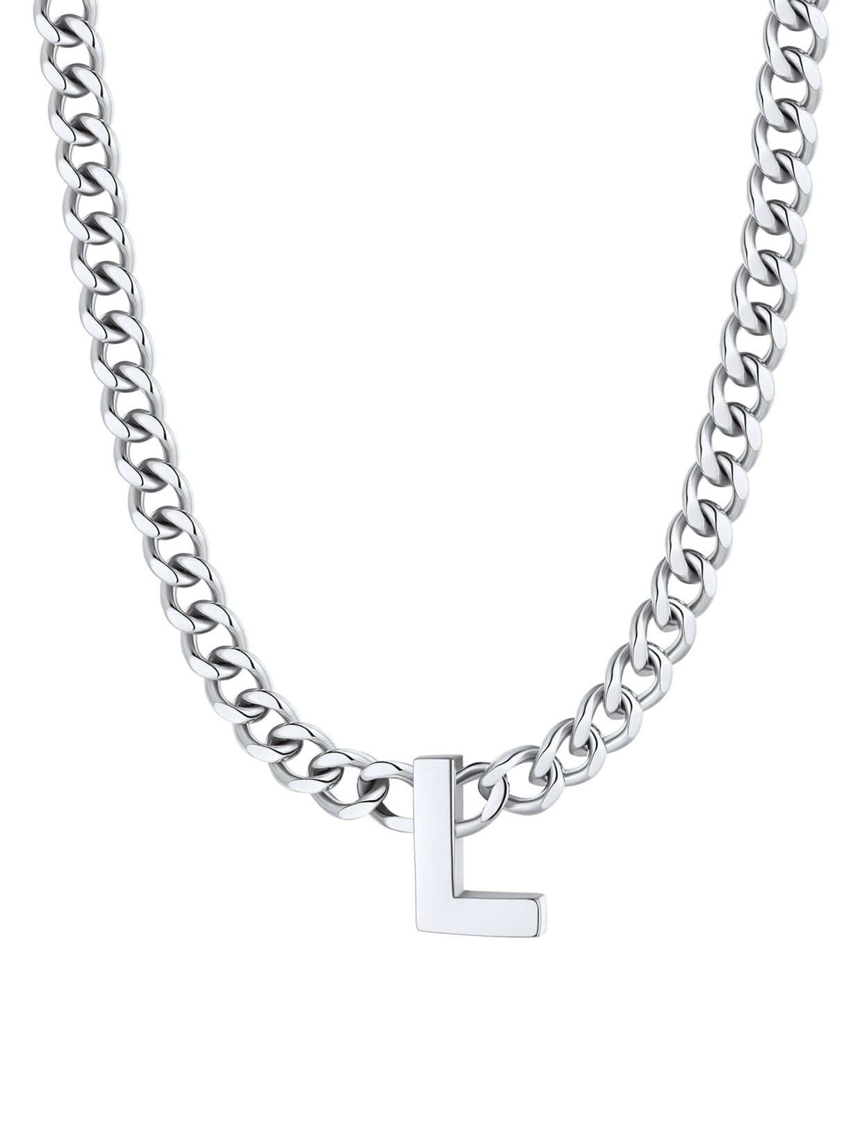 ChainsPro Men A-Z Letter Necklace 7mm Cuban Link Chain Necklace Stainless Steel/Gold Plated/Black