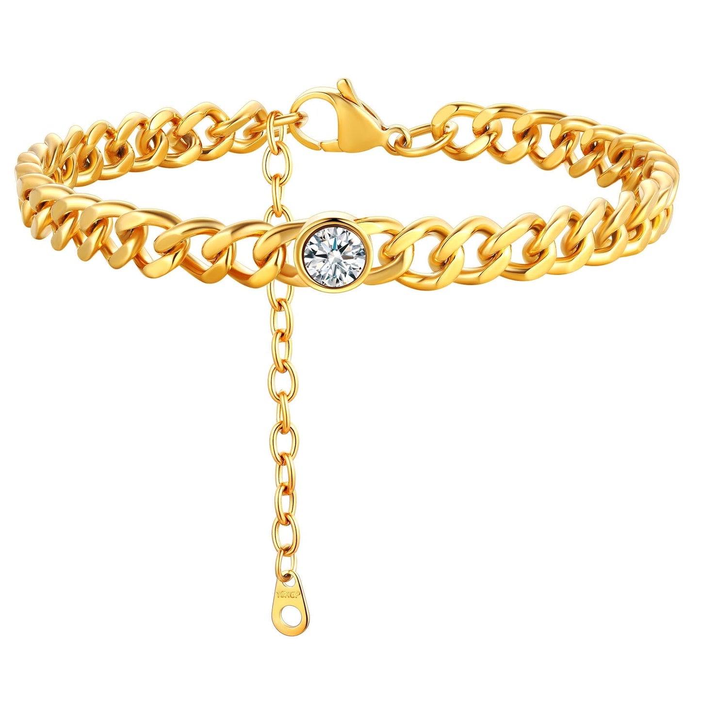 ChainsPro 7mm Cuban Link Anklet for Men Women Birthstone Chain Ankle Bracelets Stainless Steel