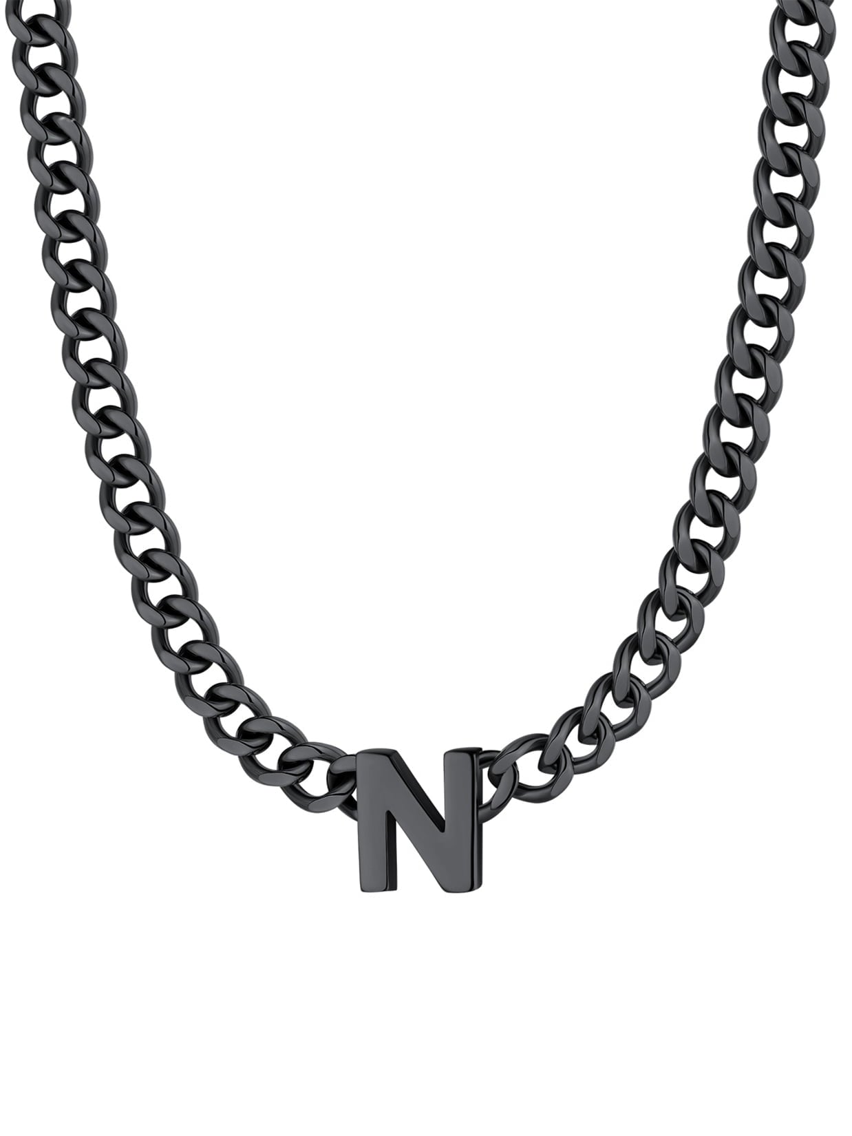 ChainsPro Men A-Z Letter Necklace 7mm Cuban Link Chain Necklace Stainless Steel/Gold Plated/Black