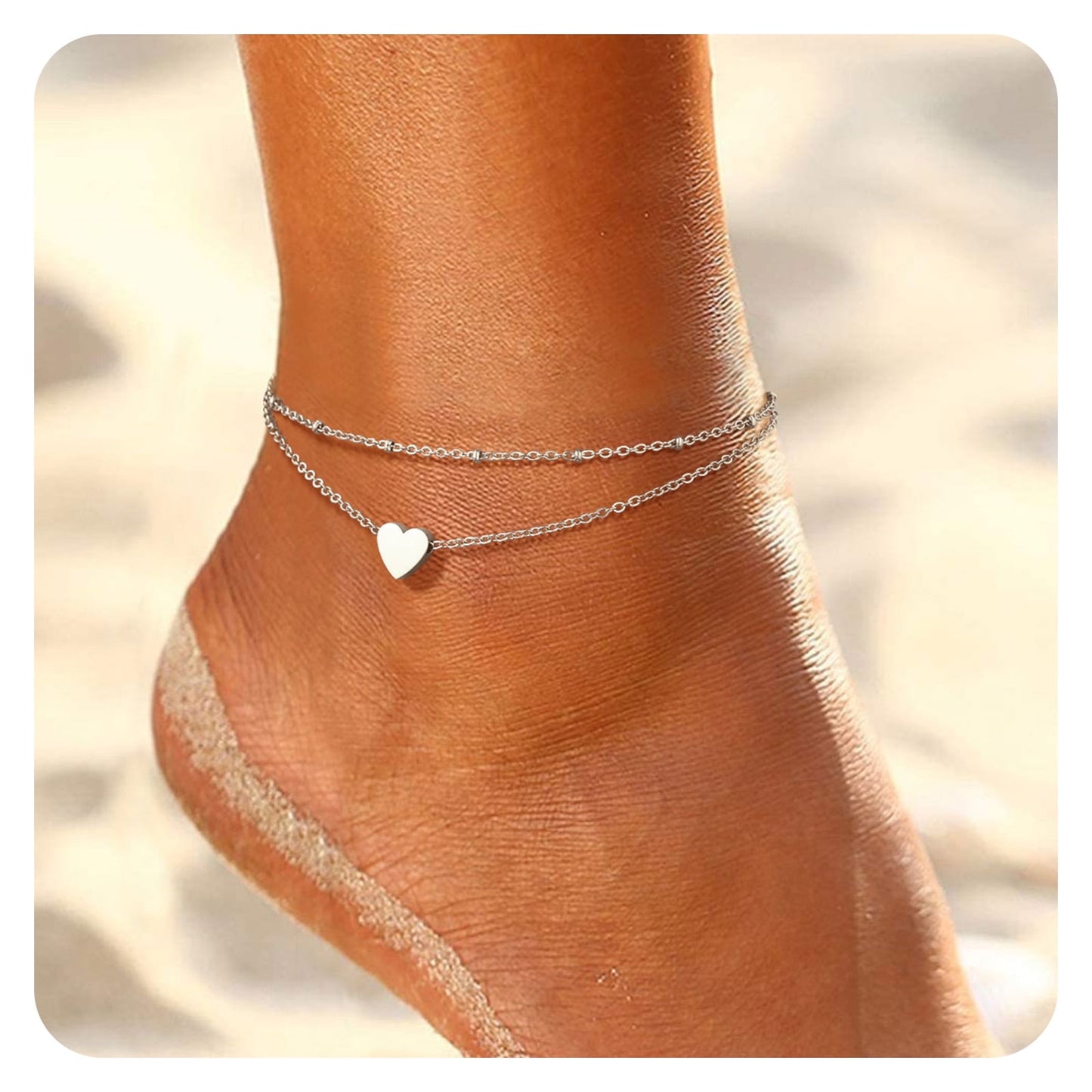 ChainsPro Ankle Bracelets for Women Layered Heart Charm Anklets Foot Chain Summer Boho Beach Gift