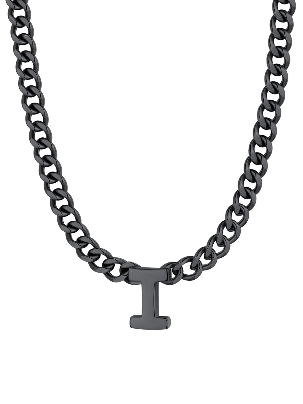 ChainsPro Men A-Z Letter Necklace 7mm Cuban Link Chain Necklace Stainless Steel/Gold Plated/Black