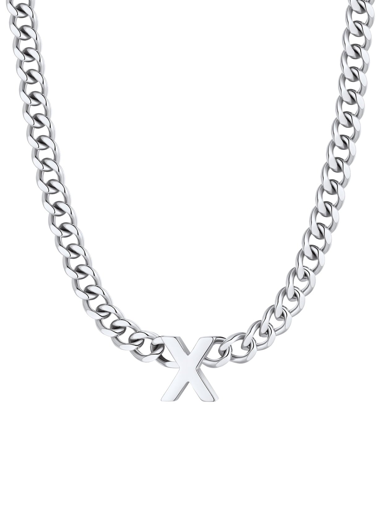 ChainsPro Men A-Z Letter Necklace 7mm Cuban Link Chain Necklace Stainless Steel/Gold Plated/Black