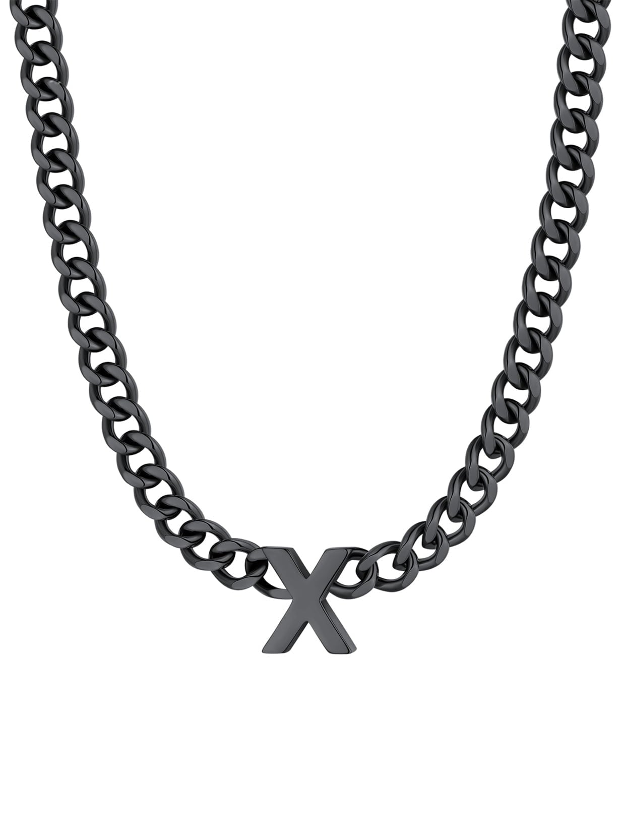 ChainsPro Men A-Z Letter Necklace 7mm Cuban Link Chain Necklace Stainless Steel/Gold Plated/Black
