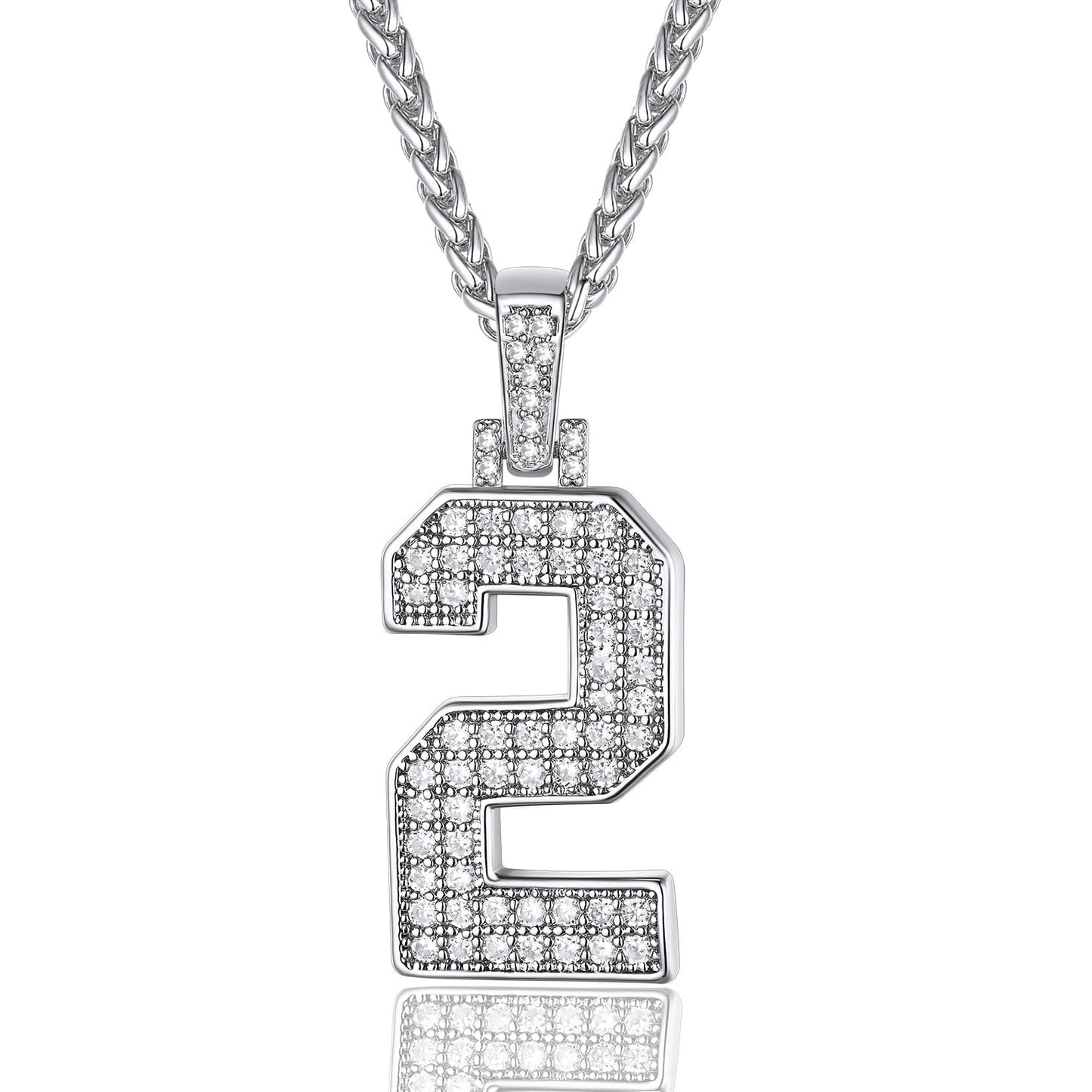 ChainsPro Men Cubic Zirconia 0-9 Number Pendant Lucky Jewelry Necklace Silver Color
