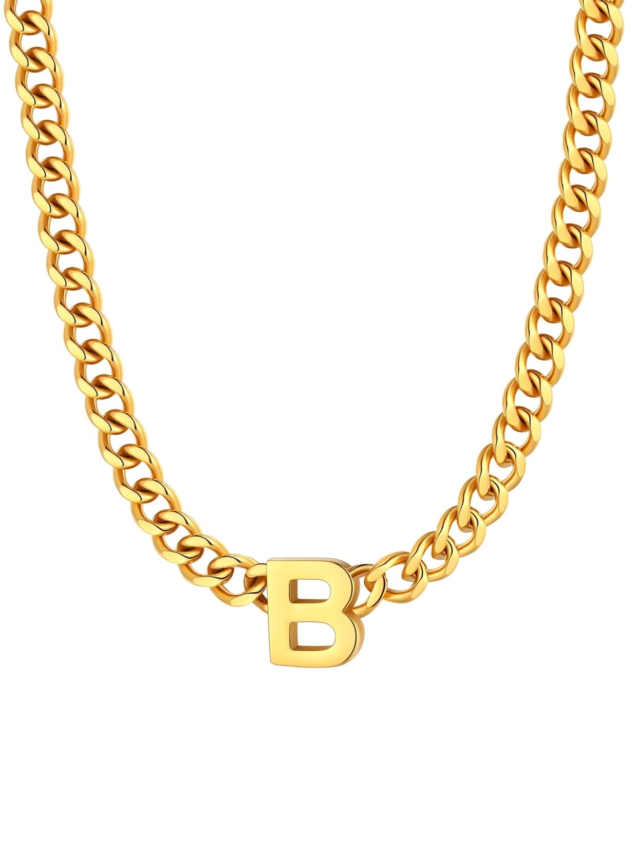 ChainsPro Men A-Z Letter Necklace 7mm Cuban Link Chain Necklace Stainless Steel/Gold Plated/Black