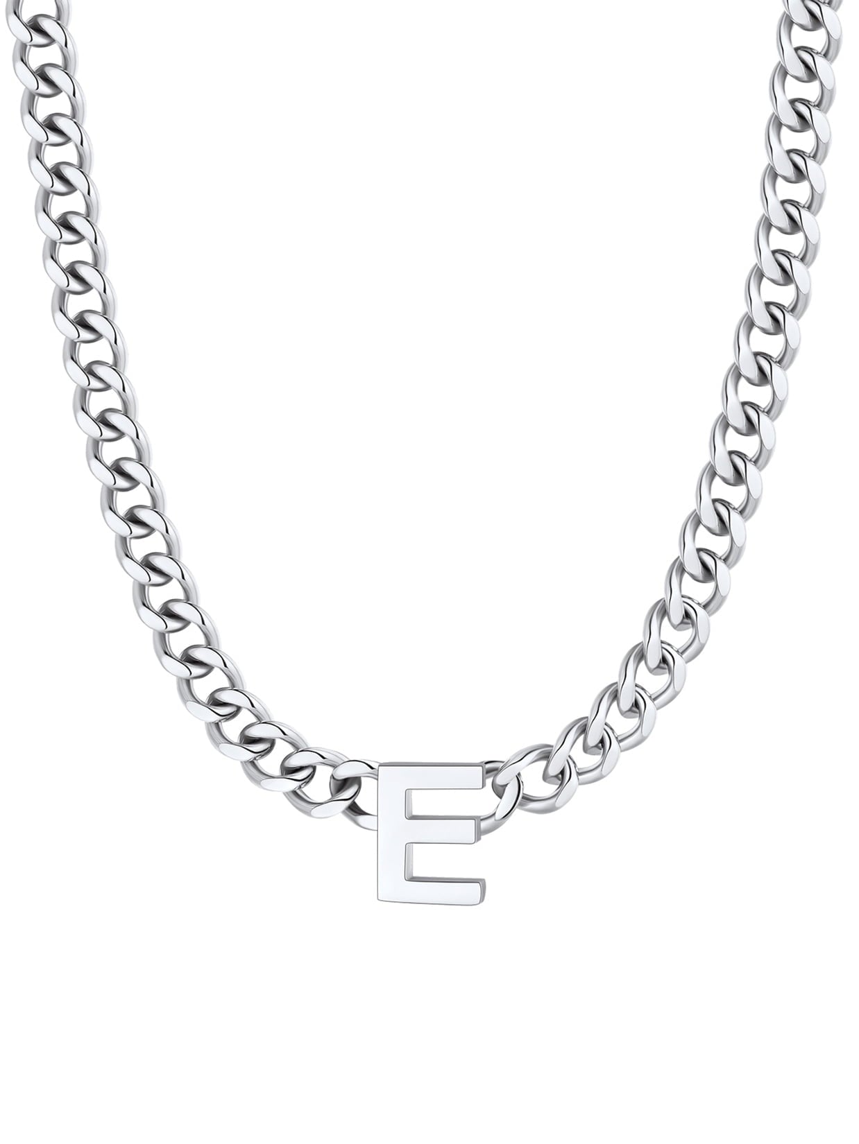 ChainsPro Men A-Z Letter Necklace 7mm Cuban Link Chain Necklace Stainless Steel/Gold Plated/Black