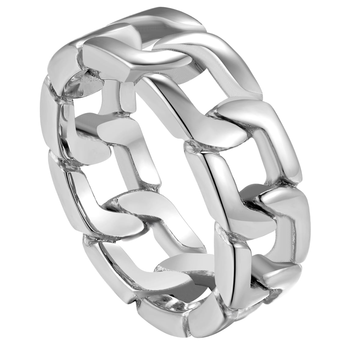 ChainsPro Stainless Steel Men Rings Size 8 Steel Chain Link Spinner Rapper Rings for Men