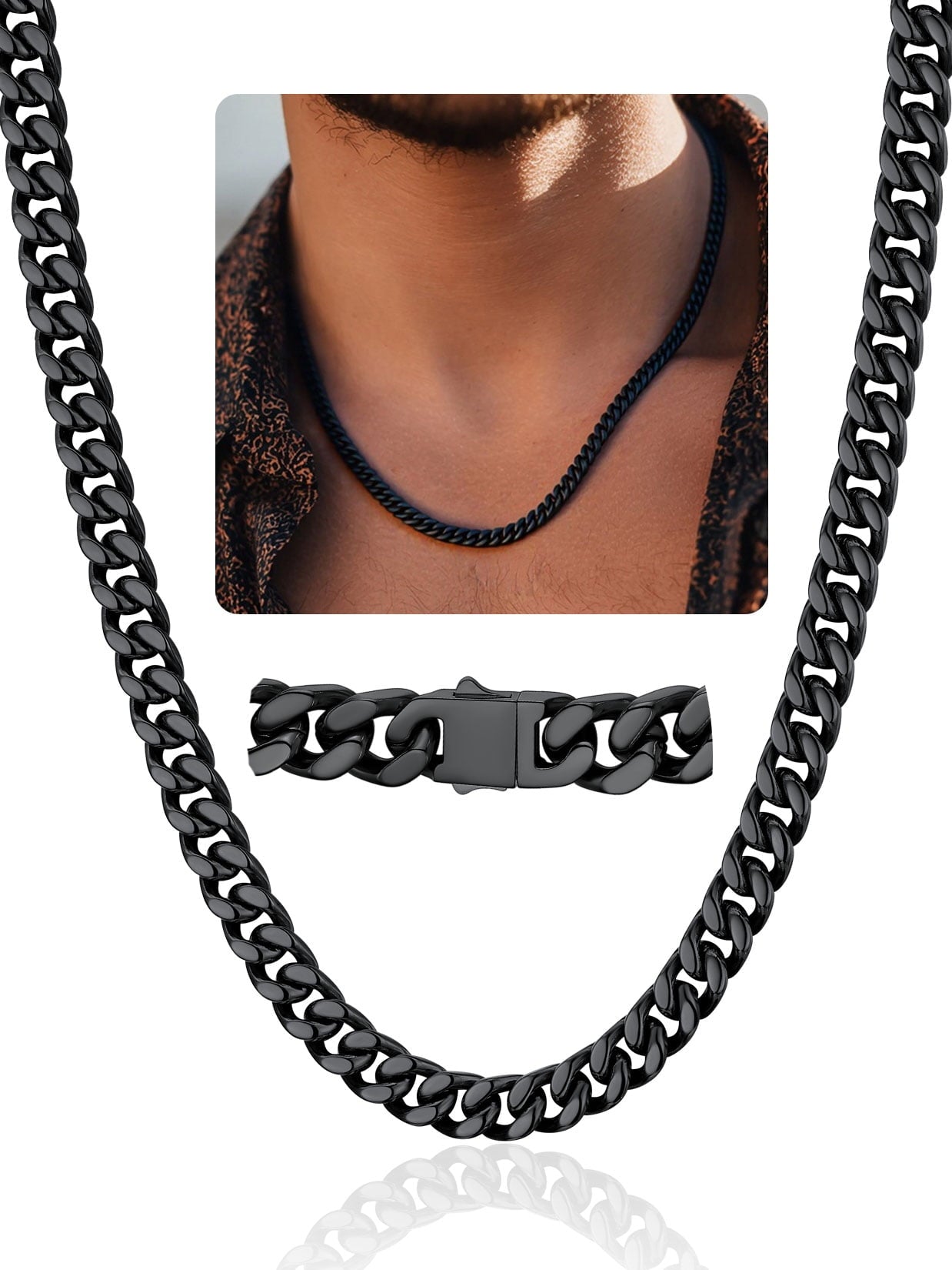 ChainsPro Curb Link Necklace 18inch Mens Chain Cuban Chain Mens Jewelry Stainless Steel Necklace for Men