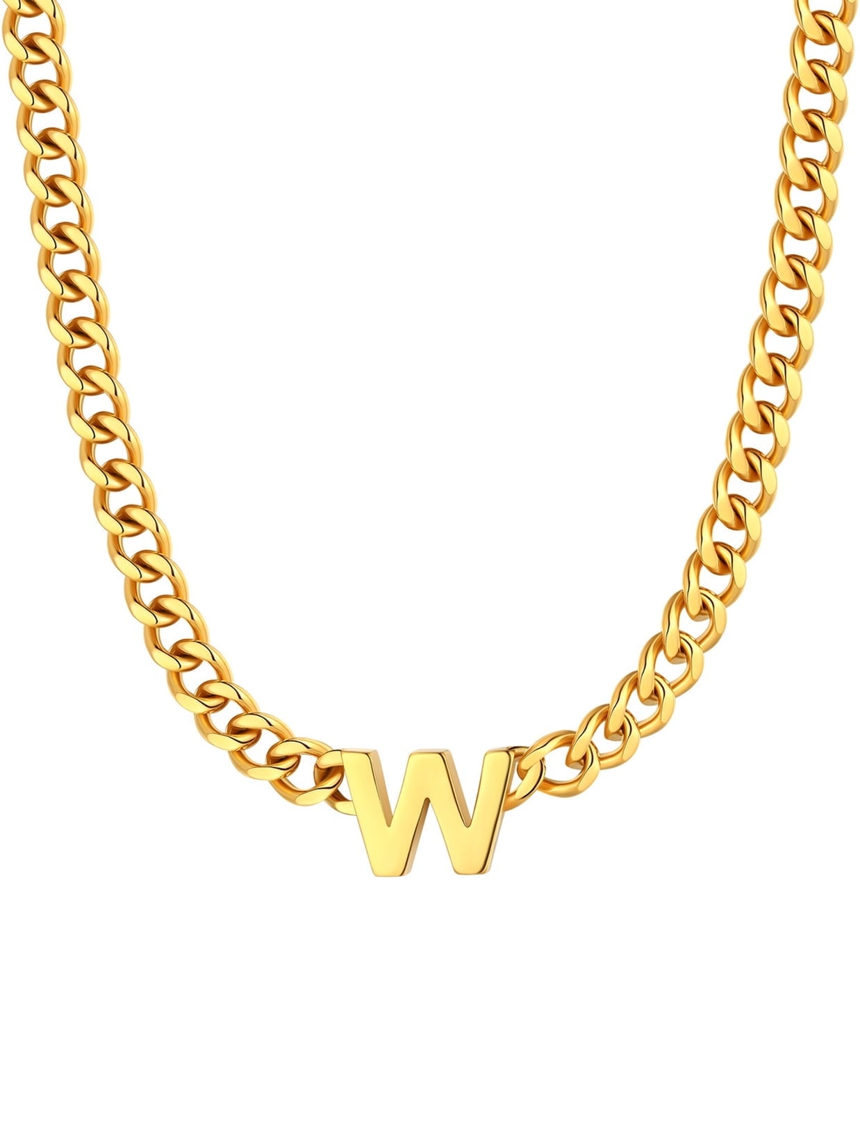 ChainsPro Men A-Z Letter Necklace 7mm Cuban Link Chain Necklace Stainless Steel/Gold Plated/Black