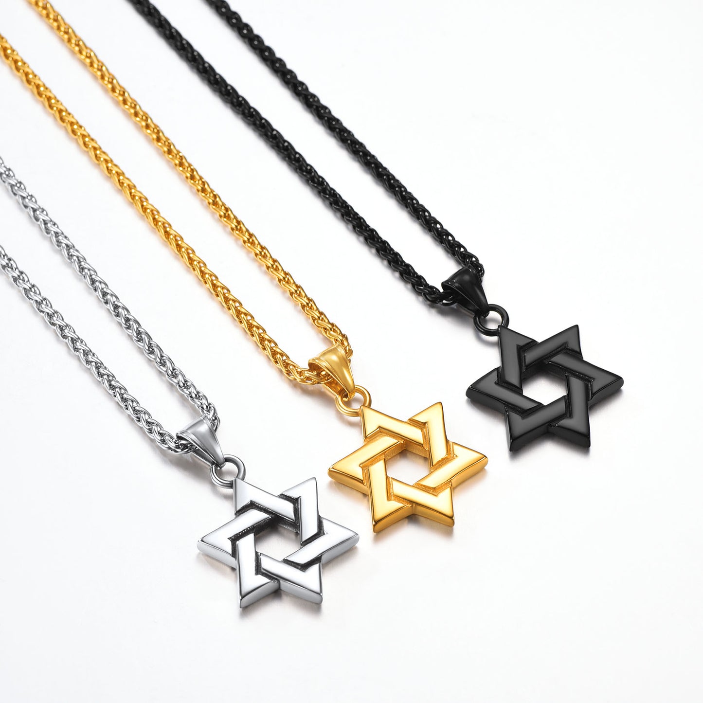 Black Jewish Necklace Stainless Steel Chain Star of David Pendant