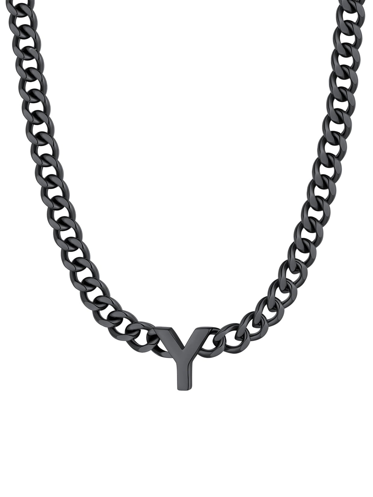 ChainsPro Men A-Z Letter Necklace 7mm Cuban Link Chain Necklace Stainless Steel/Gold Plated/Black