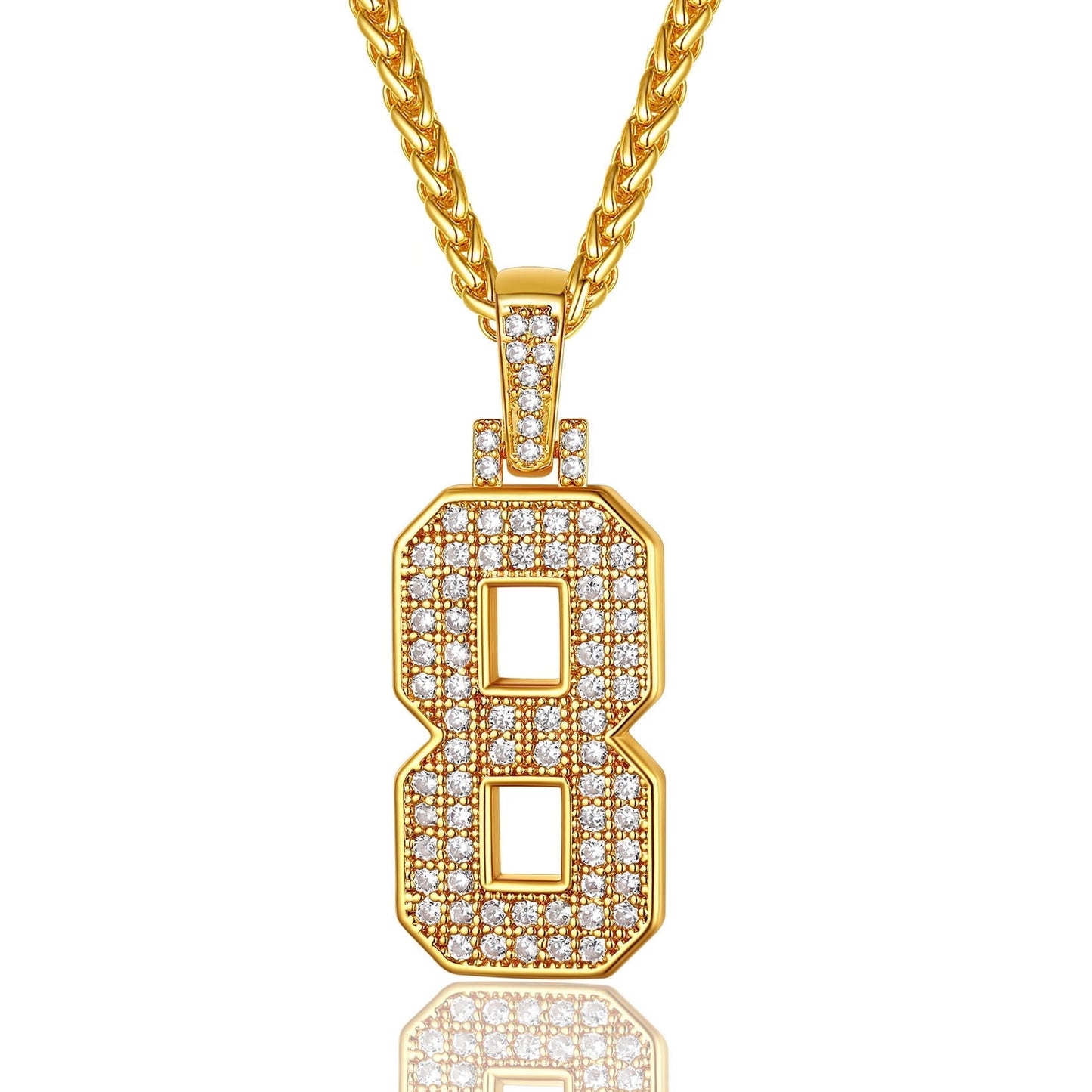 ChainsPro Men Cubic Zirconia 0-9 Number Pendant Lucky Jewelry Necklace Silver Color
