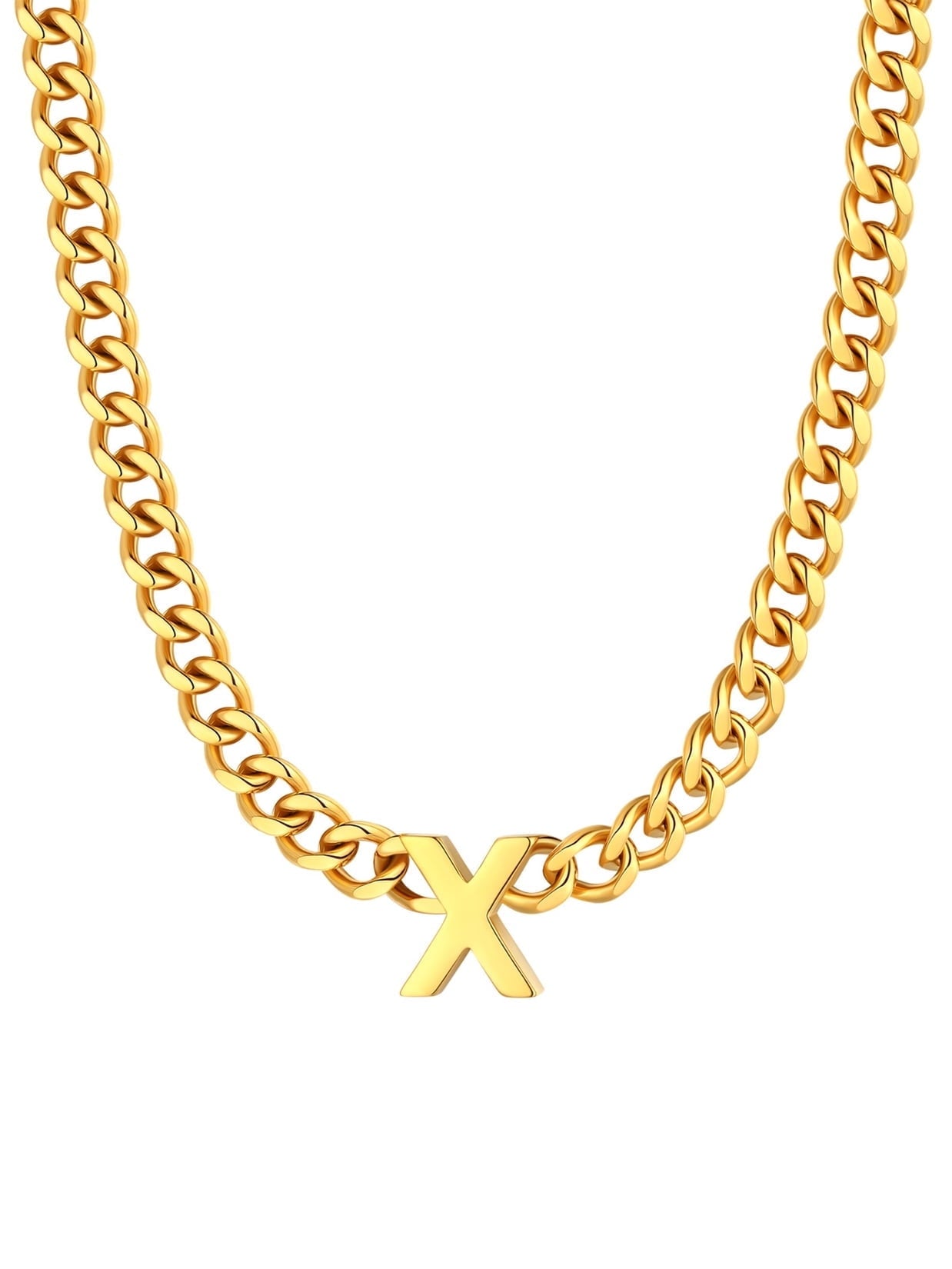 ChainsPro Men A-Z Letter Necklace 7mm Cuban Link Chain Necklace Stainless Steel/Gold Plated/Black
