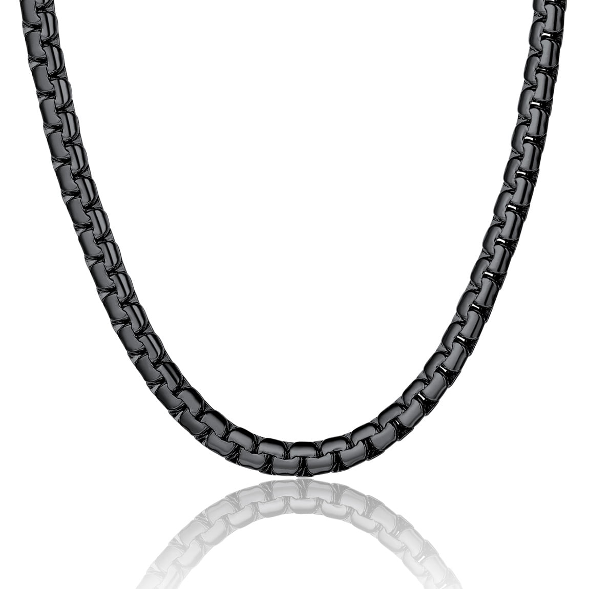 ChainsPro Black Flat Box Chain Male Necklace 14 Inch 4mm Hip Hop Jewelry