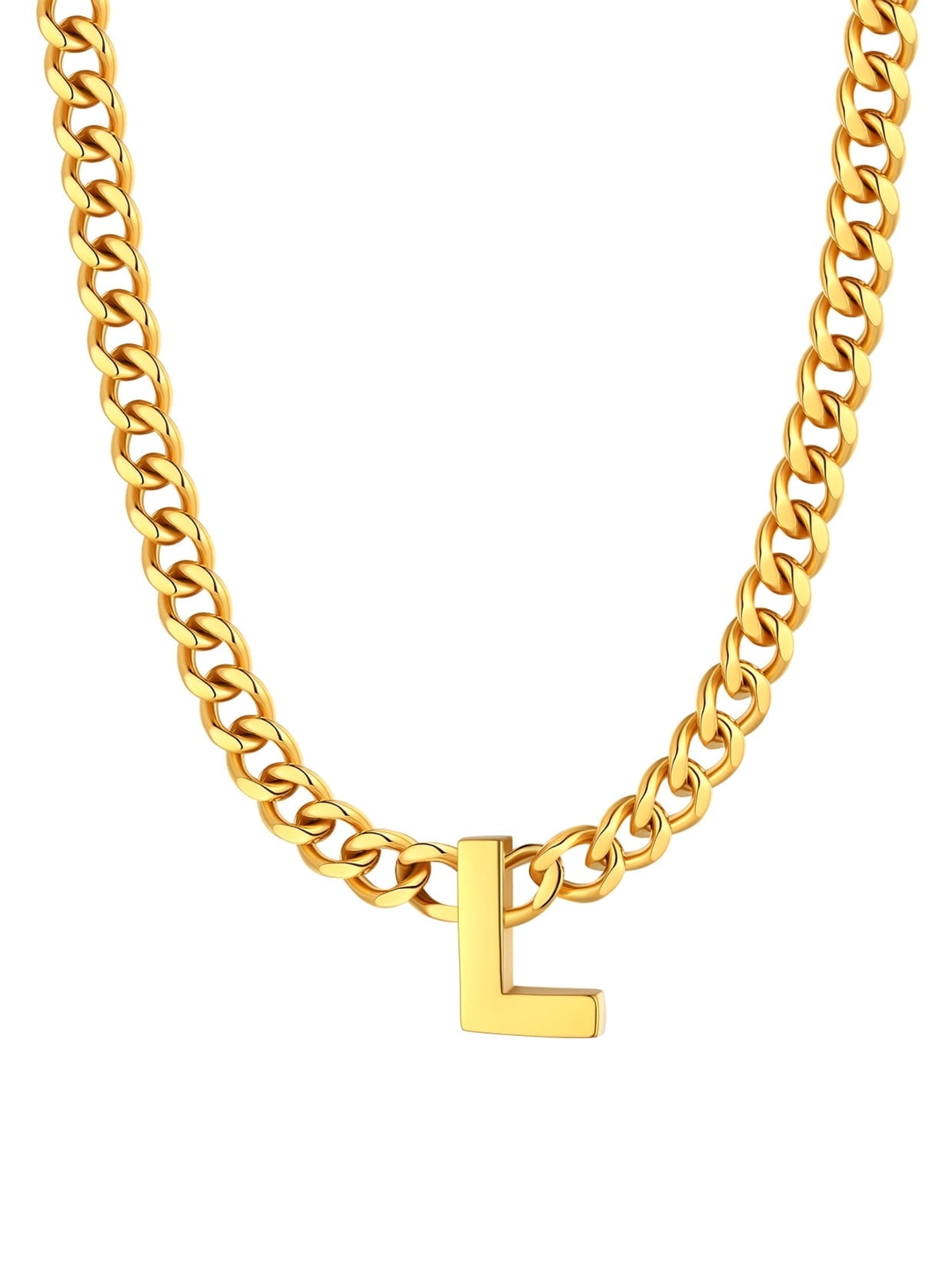 ChainsPro Men A-Z Letter Necklace 7mm Cuban Link Chain Necklace Stainless Steel/Gold Plated/Black