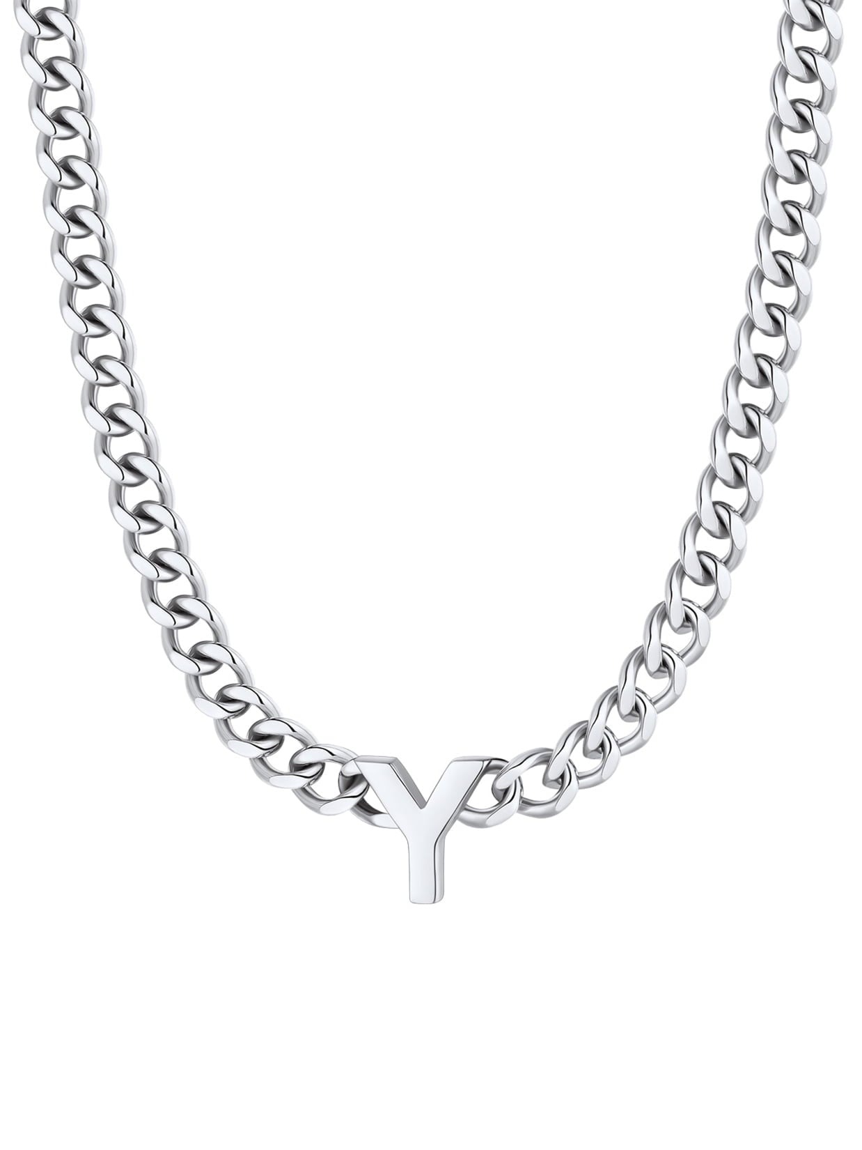 ChainsPro Men A-Z Letter Necklace 7mm Cuban Link Chain Necklace Stainless Steel/Gold Plated/Black