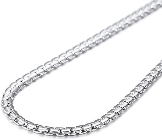 Stainless Steel Flat Box Chain Male Necklace 18 Inch 4/6mm Hip Hop Jewelry