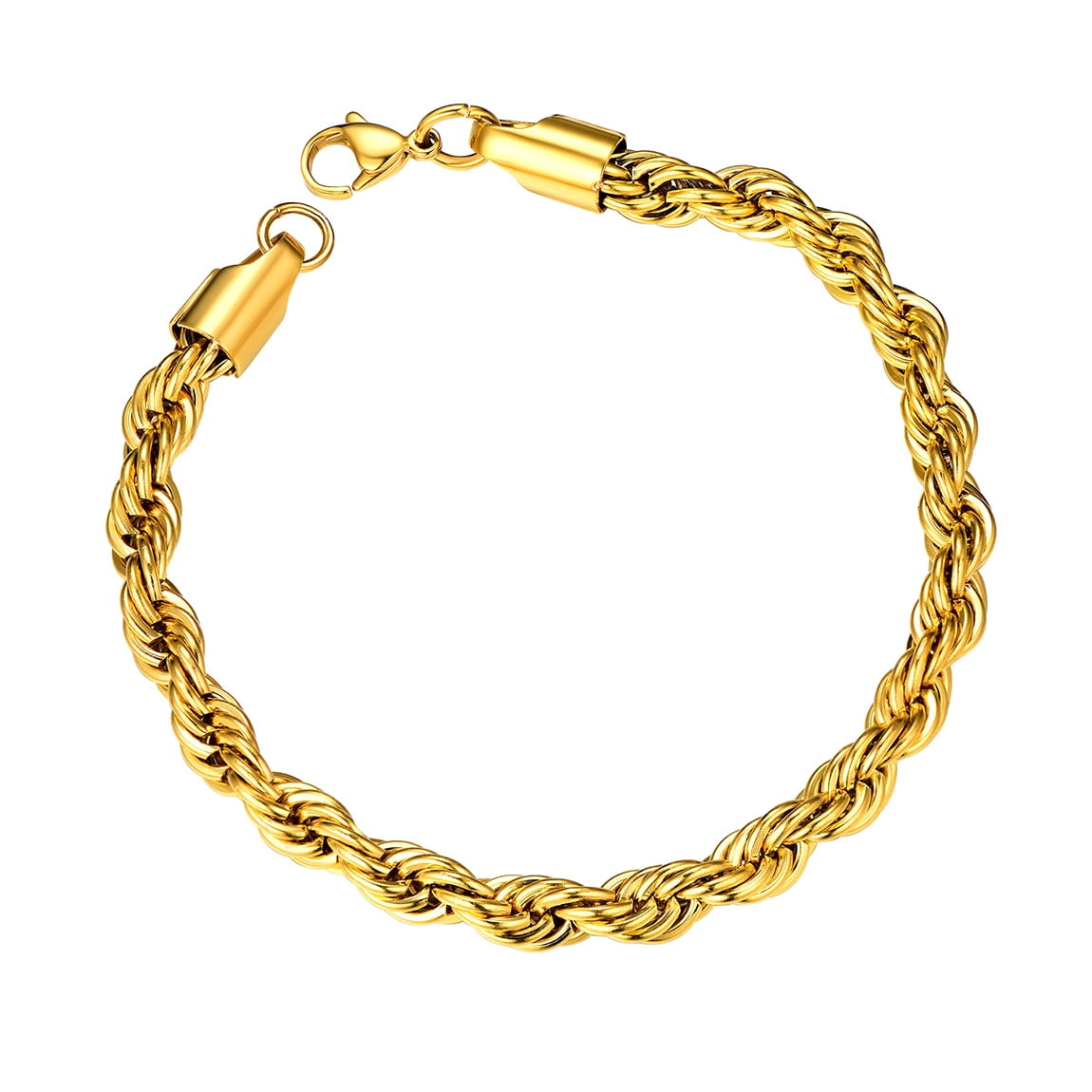 Men Rope Chain Bracelet, 6mm Width, 21CM, 316L Stainless Steel 18K Gold Plated