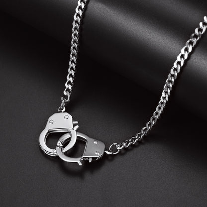 Punk Handcuff Steel Necklace for Men Women, Partners in Crime Cuban Link Chain, 14/18inch